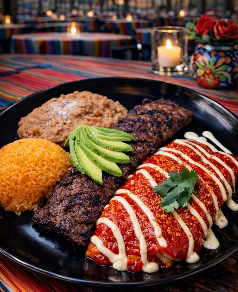 Plated Mexican dish with candlelight